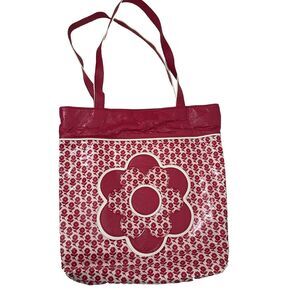 Vera Bradley Frill Floral Tote Bag Purse Daisy Print Red White Travel Knitting